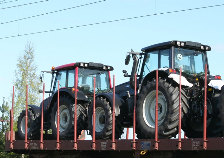 Valtra tractors - brand new - on a train
